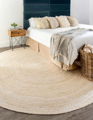 Unique Loom Braided Jute Dhaka Hand Braided Solid Rug White,  8' 0" x 8' 0"