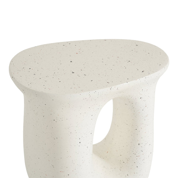 English Elm Outdoor Mgo Side Table Travertine Terrazzo White Finish for Patio Lounge Seating N768P410930W