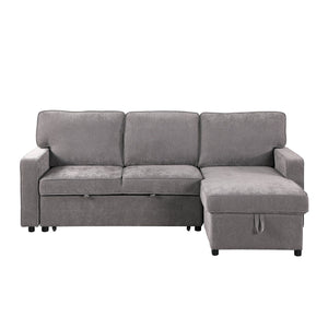 English Elm Upholstery Grey Sectional Sofa Bed with Storage Chaise, Built-in USB, Cup Holders, Chenille Comfort W1099S00151