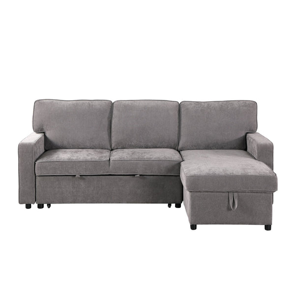 English Elm Upholstery Grey Sectional Sofa Bed with Storage Chaise, Built-in USB, Cup Holders, Chenille Comfort W1099S00151