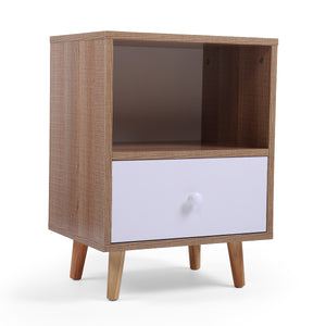 English Elm Set of 2 Mid Century Nightstands with Drawer & Shelf, Natural White Accent Tables for Bedroom Living Room W2181P357558
