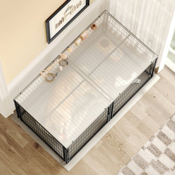 English Elm Large Iron Wire Dog Kennel with Top Cover Modular Indoor Pet Enclosure Matte Black W1820P456878