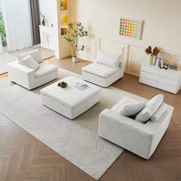 English Elm Cloud Couch Modular 4 Seater Sofa with Washable Linen and Pocket Spring Cushions White W1765S00140