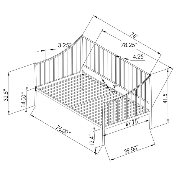 English Elm Jeremy Matte Black Twin Daybed Frame – Powder-Coated Metal, Slim Airy Profile, Sloping Sides & Tapered Posts (Ideal for Kids, Office, Multifunctional Spaces) B062S01354
