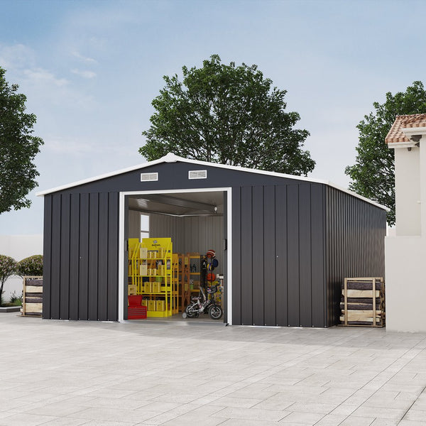 English Elm Campcraft 10x12 Ft Steel Outdoor Storage Shed with Daylight Windows and Weather Resistant Build Dark Gray W1598S00031
