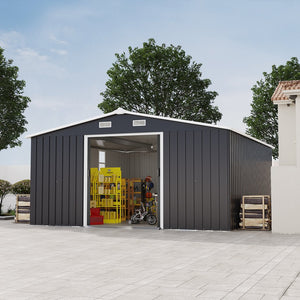 English Elm Campcraft 10x12 Ft Steel Outdoor Storage Shed with Daylight Windows and Weather Resistant Panels Dark Gray W1598S00048
