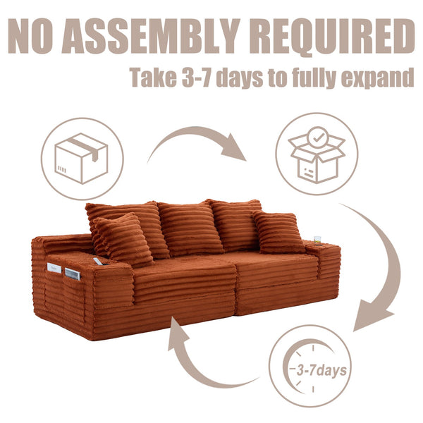 English Elm Oversized Corduroy Cloud Couch Convertible Sleeper Sofa with Memory Foam Seating Orange W395S00122