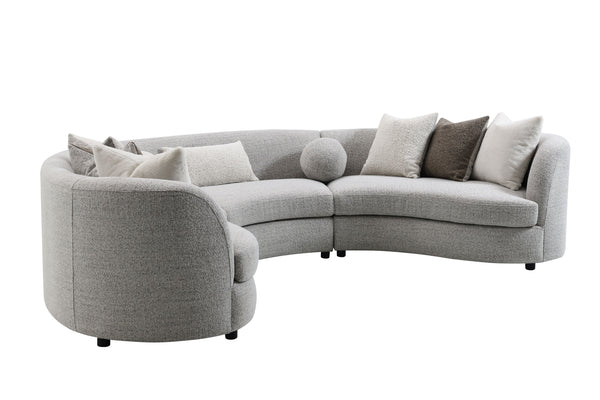 English Elm Ivria Curved Gray Bouclé Sectional Sofa with 9 Down Feather Pillows, Durable Wood Frame, 3‑Seat Comfort B2726S00266