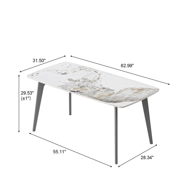 English Elm 62.99" Modern Artificial Stone Dining Table With Curved Edges & Dark Grey Metal Legs For 6 People P1 W1535S00526-GIGA