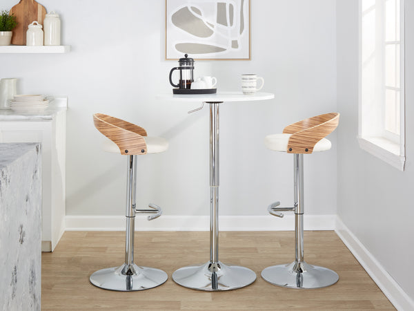 English Elm Adjustable Swivel Barstools Set of 3 Chrome Base Natural Wood Green Fabric Seat Chrome,White B202S02034