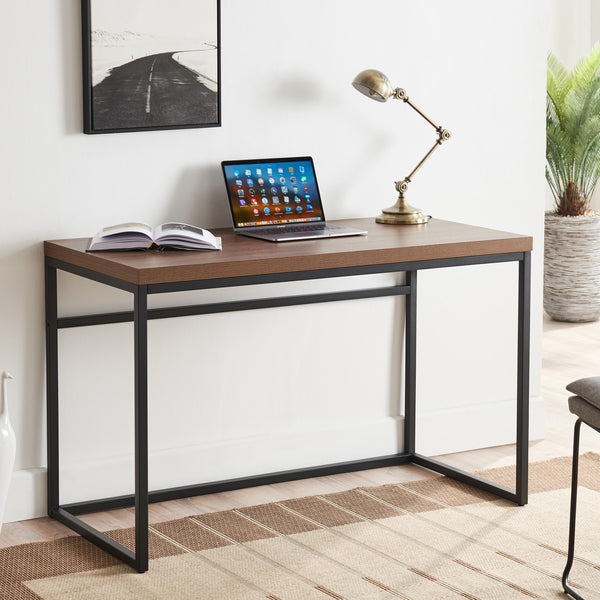 English Elm Home Office Writing Desk with Steel Frame and Scratch Resistant Two Tone Surface Walnut W3151P400582