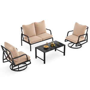 English Elm Patio 2-Piece Swivel Rocking Chairs Set with 4" Thick Beige Cushions, Weather-Resistant Metal Comfort T3623P409870