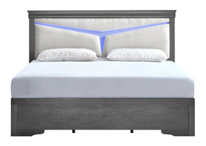 English Elm Lorana King Bed Teddy Bear Upholstered Headboard with Built in Led Ambient Light Gray B078S00666