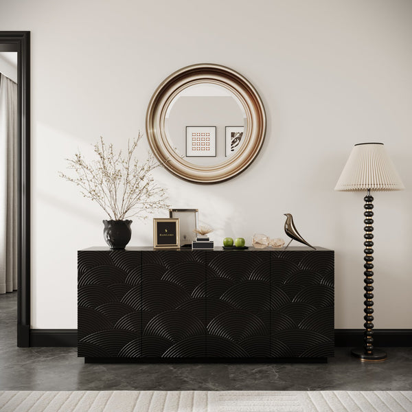 English Elm Sideboard Modern 4-Door Buffet Cabinet with Spacious Top and Enclosed Storage, Durable 66" Long Finish Black W2263P353794