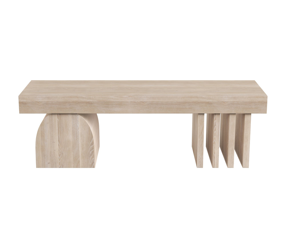 Sunpan Cadence Contemporary Bench - Solid Light Oak with Geometric Base, Unique Whitewash Finish, 59" Design