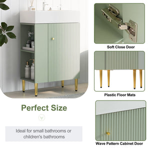 English Elm 21.6" Green Bathroom Vanity with Ceramic Sink, Left Side Storage, Gold Legs, Soft-Close, Modern Finish SV000007AAF