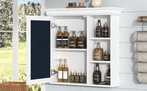 English Elm 30'' Wall-Mounted Medicine Cabinet with Mirror and Adjustable Shelves, Modern MDF Storage Organizer White N710P209425K