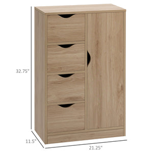 English Elm HOMCOM Freestanding Storage Cabinet with 4 Drawers and Door, Space-Saving Bathroom Organizer, 32.75" H Oak W2225P217727