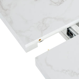 English Elm 47.24"-63"Modern Rectangle Dining Table with Extendable Top, Printed Marble Look, Sturdy Steel Base & Storage White W757P331962