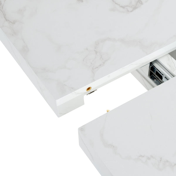 English Elm 47.24"-63"Modern Rectangle Dining Table with Extendable Top, Printed Marble Look, Sturdy Steel Base & Storage White W757P331962