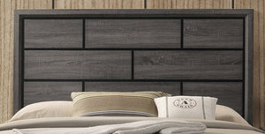 English Elm Grey Queen Size Panel Bed with Rustic Box Pattern Headboard, Transitional Rubberwood Frame, Elegant Bedroom centerpiece Antique Gray,Gray 64 L x 34 W x 6 H B011S01532