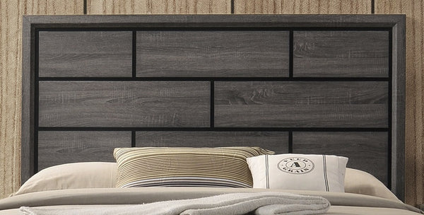 English Elm Grey Queen Size Panel Bed with Rustic Box Pattern Headboard, Transitional Rubberwood Frame, Elegant Bedroom centerpiece Antique Gray,Gray 64 L x 34 W x 6 H B011S01532