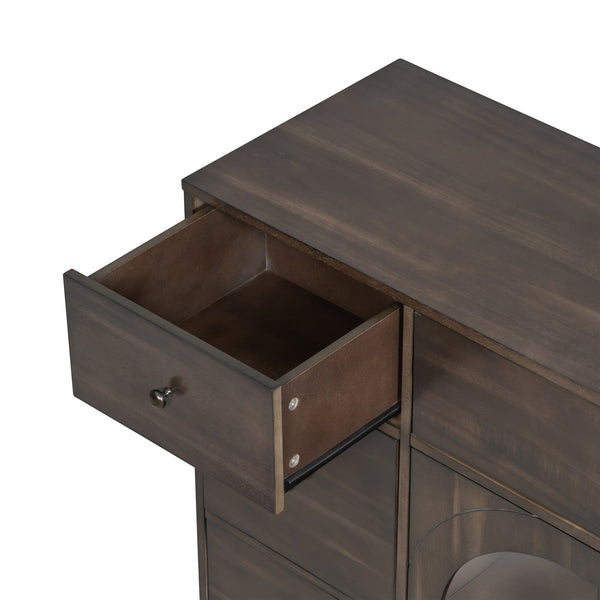 English Elm Christopher Knight Home® - Cabinet roomy storage console with 2 doors, 7 drawers, glass accents and manufactured wood build, large Dark Brown N780P330601D