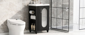 English Elm 20" Matte Freestanding Bathroom Vanity Ceramic Sink Mdf Cabinet Open Side Shelf Black N725P364206B