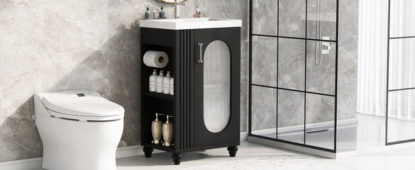 English Elm 20" Matte Freestanding Bathroom Vanity Ceramic Sink Mdf Cabinet Open Side Shelf Black N725P364206B
