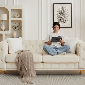 English Elm Fx Chesterfield Sofa Set Tufted Tech Fabric Upholstered Living Room Seating Combo Beige W1926S00088