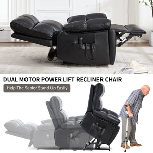 English Elm Black Leatheraire Power Lift Recliner with Massage Heat and 350 Lb Dual Motor W1803P340318