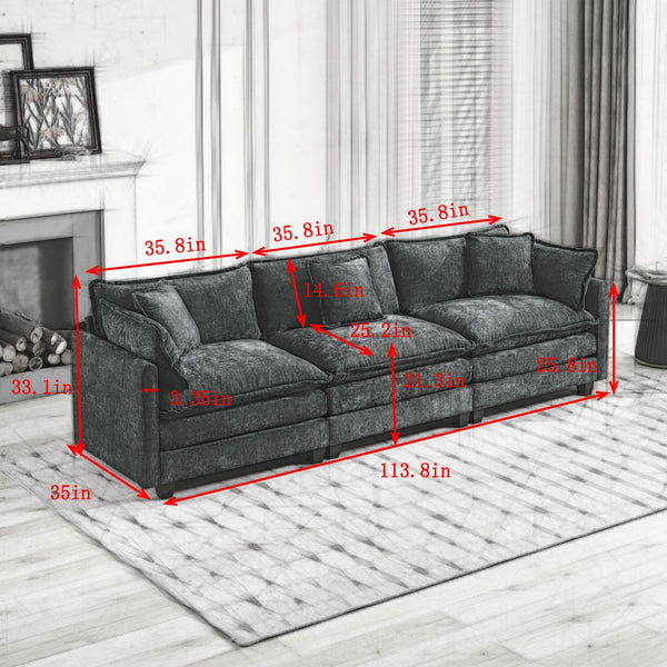 English Elm Cloud 3-Seat Modern Sectional Sofa In Soft Green Chenille - Comfy, Modular & Ergonomic Design For All Spaces W1143S00016