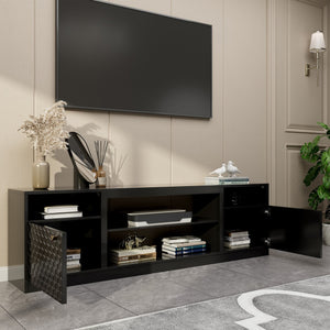 English Elm Modern/contemporary Matte Black Tv Stand with Honeycomb Doors Fits Tvs Over 70 Inches T3609P482848