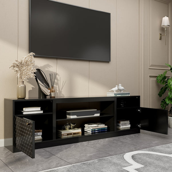 English Elm Modern/contemporary Matte Black Tv Stand with Honeycomb Doors Fits Tvs Over 70 Inches T3609P482848