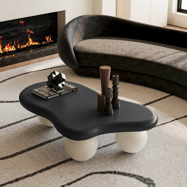 English Elm 40 Inch Cloud Shaped Coffee Table With Elegant Black Top & White Legs - Chic Living Room Accent W1435S00012