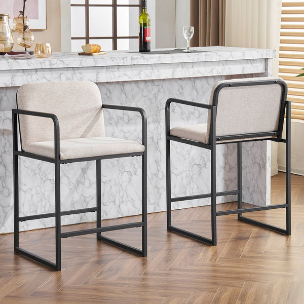 English Elm Set Of 2 Modern Upholstered Counter-Height Bar Stools With Armrests - Stylish & Comfortable Dining Chairs W1901P225273-GIGA