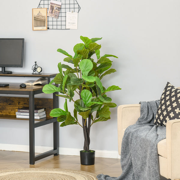 English Elm HOMCOM Realistic 4.5FT Fiddle Leaf Fig Tree in Nursery Pot — Lifelike Faux Indoor Outdoor Décor, UV-Proof Green W2225P249733