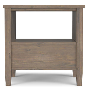 English Elm Ela Handcrafted Solid Wood End Table in Smoky Brown Finish with Drawer & Open Shelf, 18"x20" B136P203477