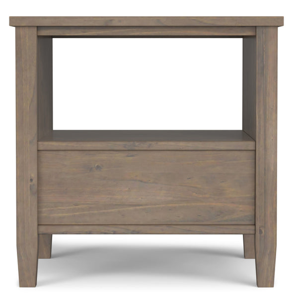 English Elm Ela Handcrafted Solid Wood End Table in Smoky Brown Finish with Drawer & Open Shelf, 18"x20" B136P203477