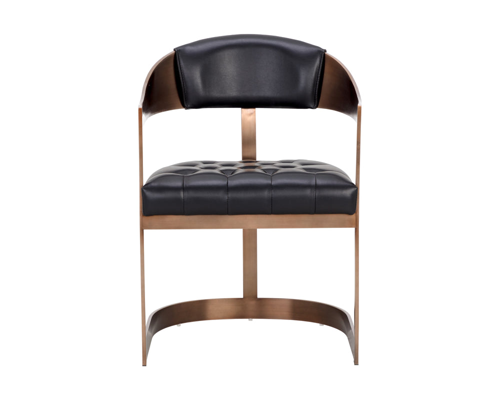 Sunpan Beaumont Ultra Contemporary Dining Armchair with T-Shaped Back and Stylish Tapered Arms Design Antique Brass / Cantina Black