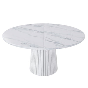 English Elm 47 Inch Round Marble Veneer Mdf Dining Table Seats Four with Slim Wood Strip Base White W2700P404636