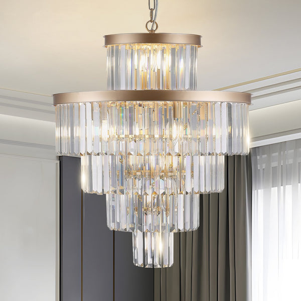 English Elm (Same As W1340P188536) Golden Luxury Crystal Chandelier - Modern 5-Tier Pendant Light For Elegant Spaces W1340P189340