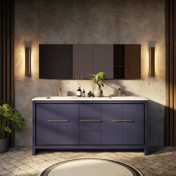 English Elm Navy Blue Double Bath Vanity 72" W With Cultured Marble Top, Soft-Close Drawers & Ample Storage B2731P259498