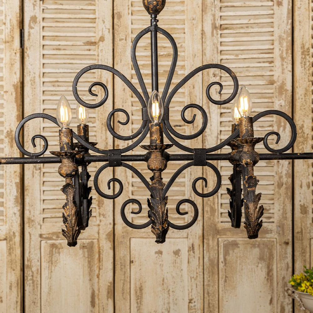 English Elm Vintage Wrought Iron 6-Light Candle Chandelier - Elegant Matte Black Fixture For Farmhouse Decor W2946P243880-GIGA