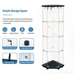 English Elm Tempered Glass Corner Display Cabinet with Rgb Lighting Locking Door and Adjustable Feet Black W3155P449087