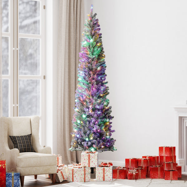 English Elm Homcom 9 Ft Pre-Lit Pencil Christmas Tree With 310 Led Lights, Flocked Design For Cozy Holiday Vibes W2225P249682