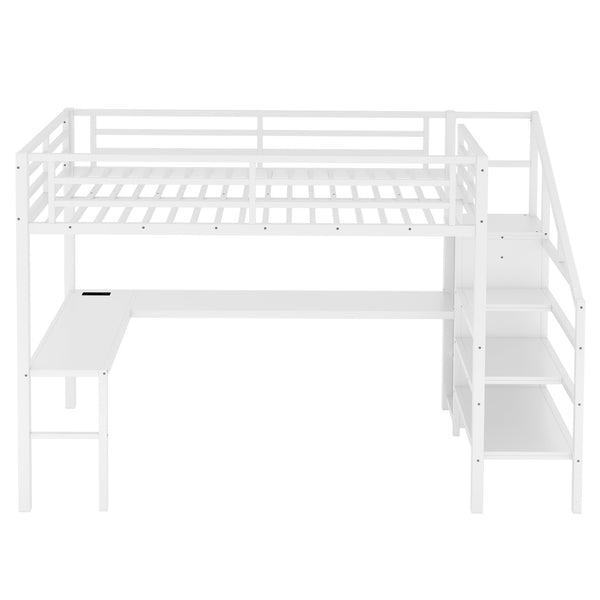English Elm Full Size Loft Bed With L-Shaped Desk, Wardrobe, Usb, Led Light - Space-Saving Design For All Ages W1580S00133