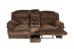 English Elm Manual Motion Loveseat with Fur-Like Corduroy Upholstery, Plush Arms, Dual Cup Holders & Storage Chocolate 33 L x 82 W x 28 H B089P296897