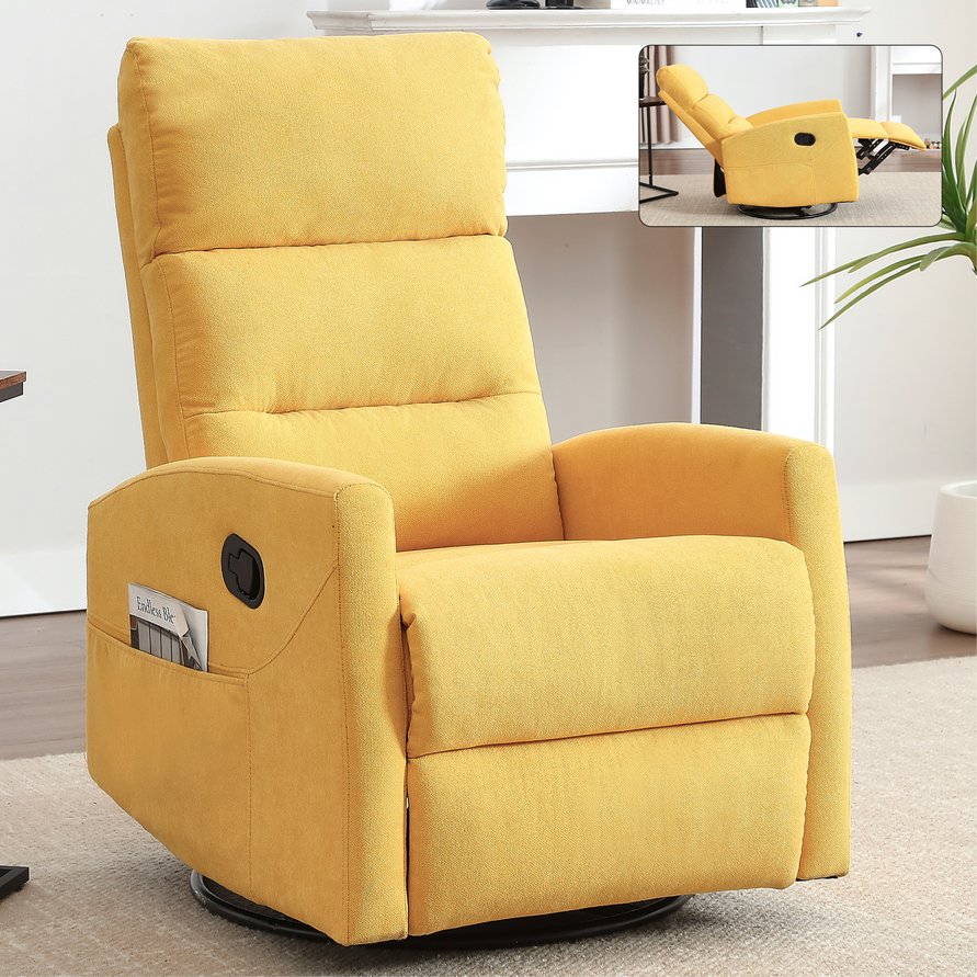 English Elm Manual Rocker Swivel Recliner Upholstered Fabric Chair for Cozy Living Spaces W3224P289295