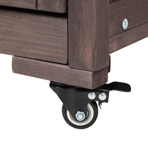 English Elm K&K 66.5" Outdoor Kitchen Island with 1.2" Stainless Steel Top, Ample Storage, Wheels & Bottle Opener Brown N707P250629Z